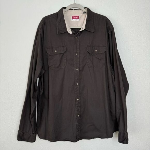 Wrangler brown button front long sleeve collared shirt 2XL - Picture 1 of 9
